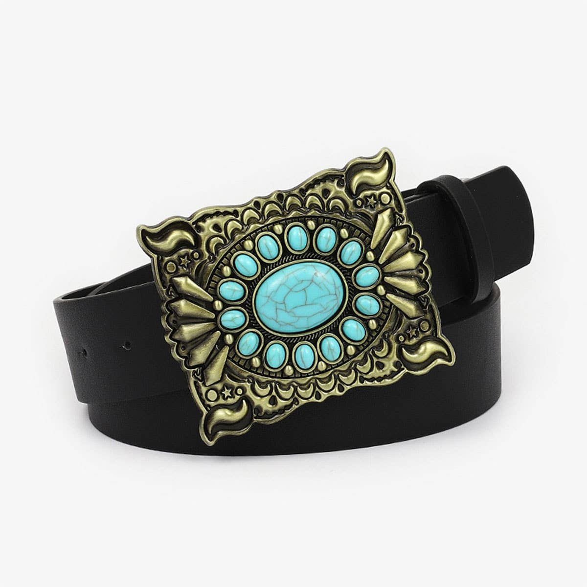 12KINDS TURQUOISE ALLOY BUCKLE BLACK VINTAGE BELT_CWABE0195