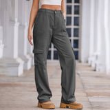 Washed Semi-Elastic Waist Denim Workwear Trousers