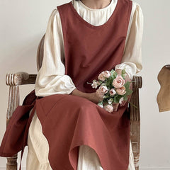 Waistband Cotton Linen Aprons With Pockets_Cwmm3289