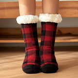 Warm Christmas Plaid Plush Indoor Slippers_Cwms0719