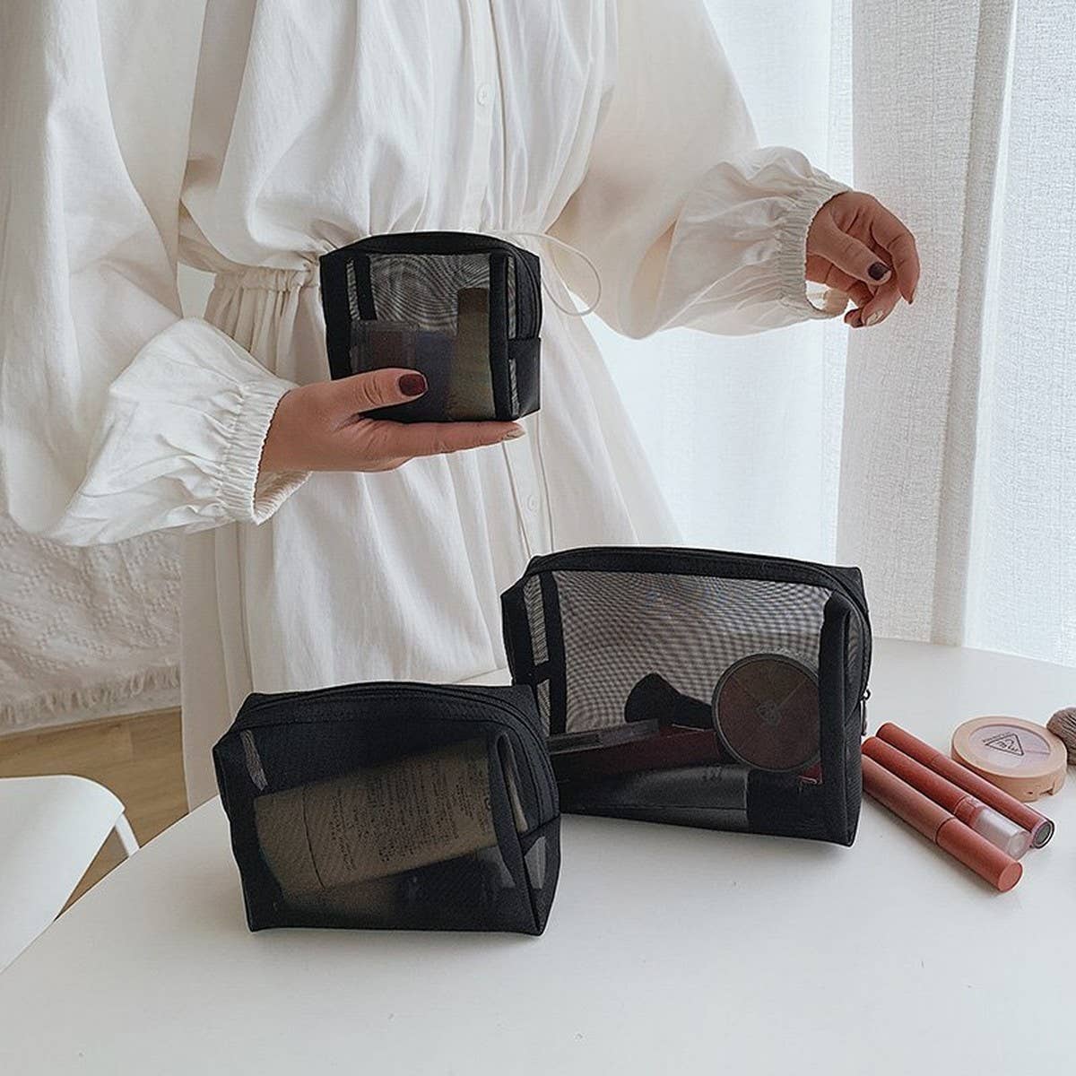 PORTABLE MESH COSMETIC BAG THREE PIECE SET_CWAB4482