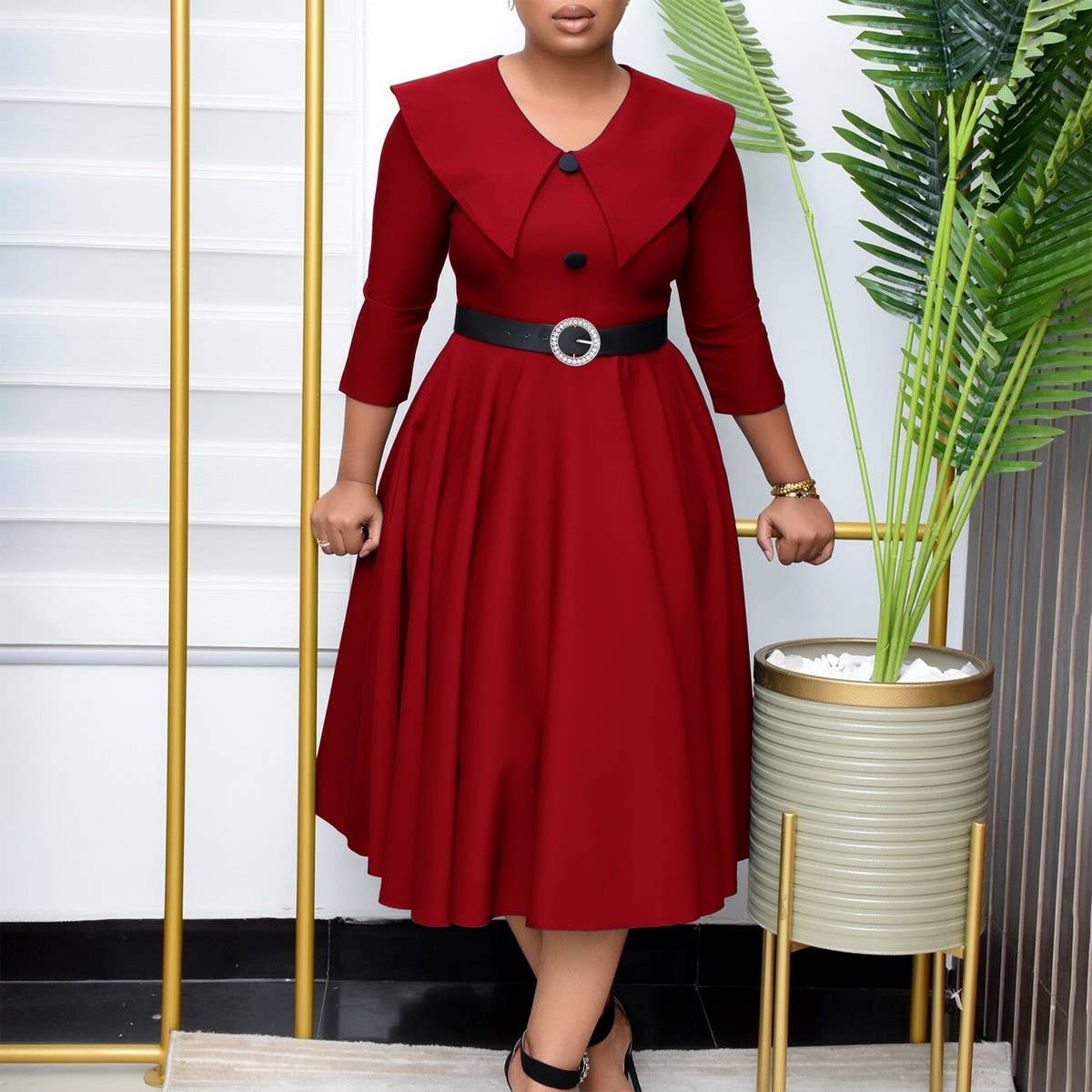 SOLID COLOR FASHIONABLE A LINE PLUS SIZE DRESS_CWDMD3670