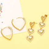 GOLD PLATED HEART SHAPED PENDANT EARRINGS_CWAJE0992