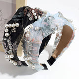 PEARL AND RHINESTONE EMBROIDERED KNOTTED HEADBAND_CWAHA2305