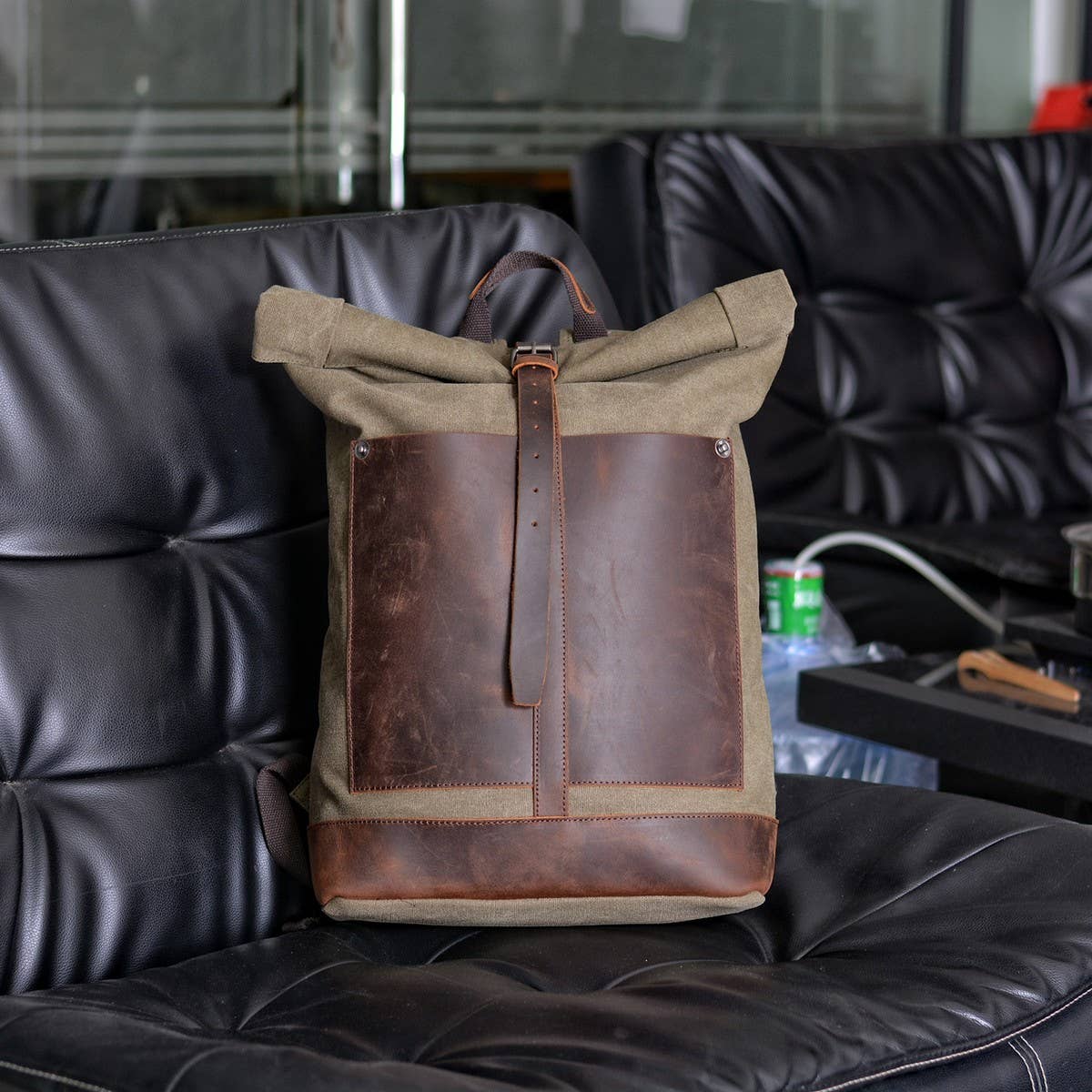 Vintage Waxed Canvas Roll Top Backpack_Cwab5547