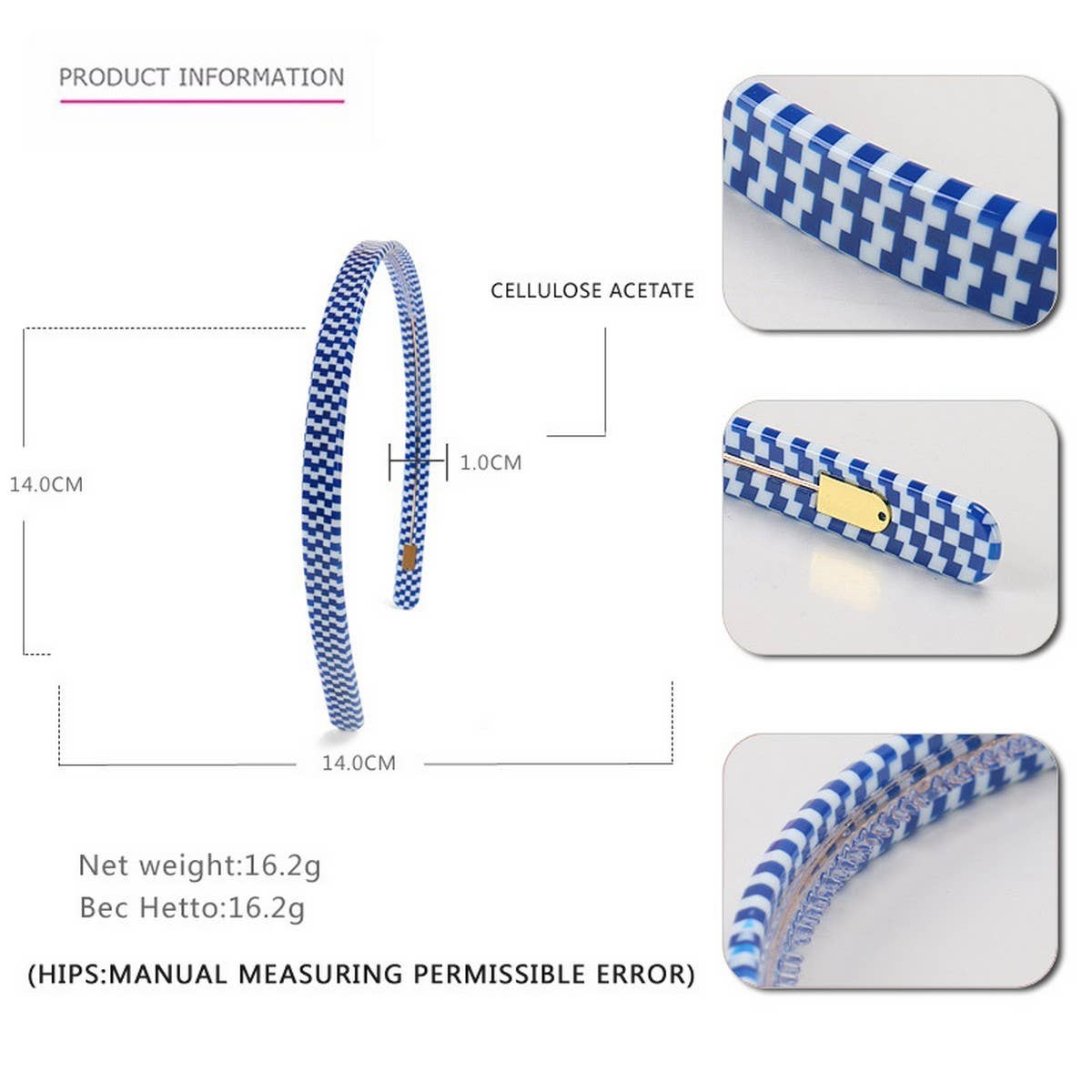 Vintage Acetate Houndstooth Headband Hairpin