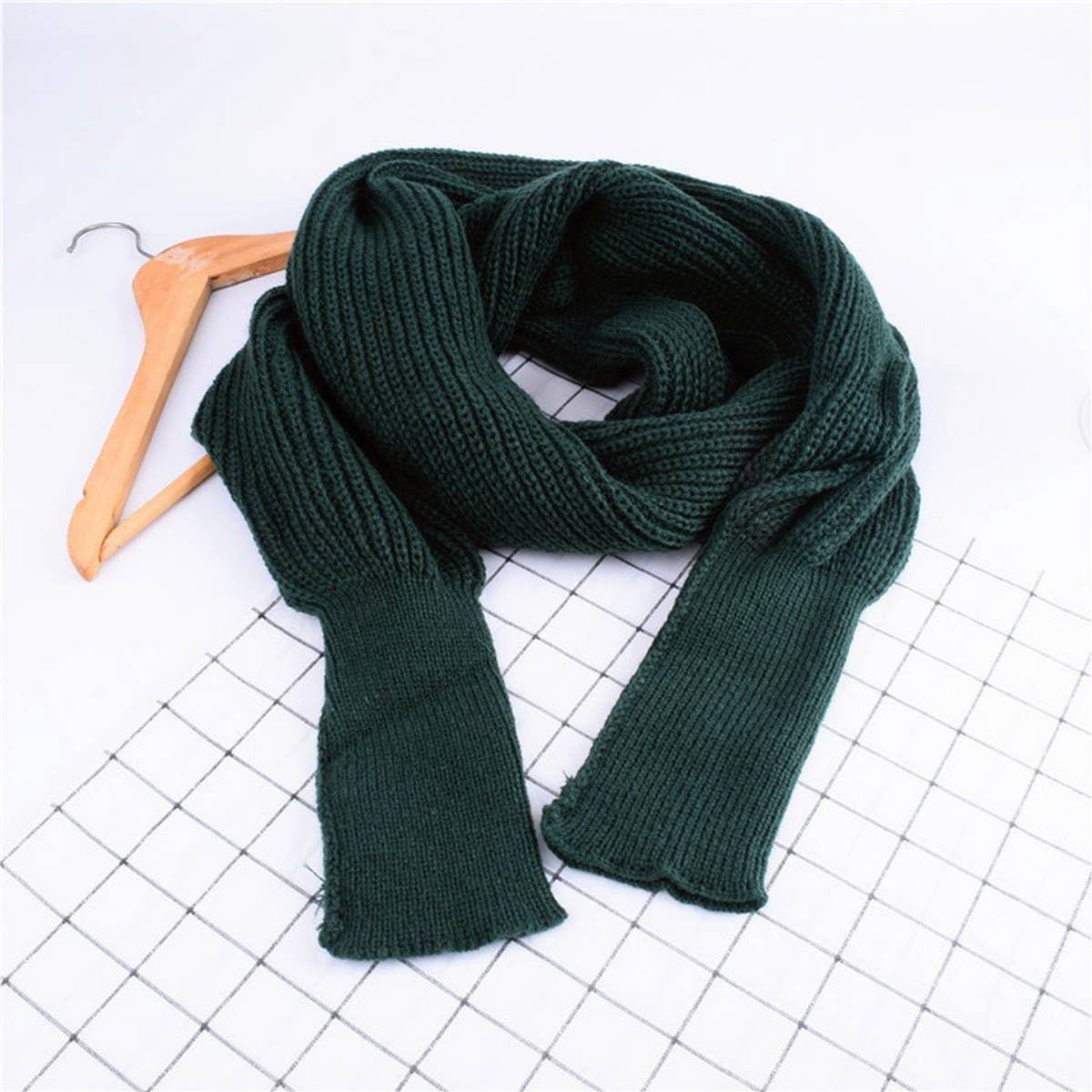 Cwasc1794_Elongated Solid Color Knitted Scarf With Sleeves
