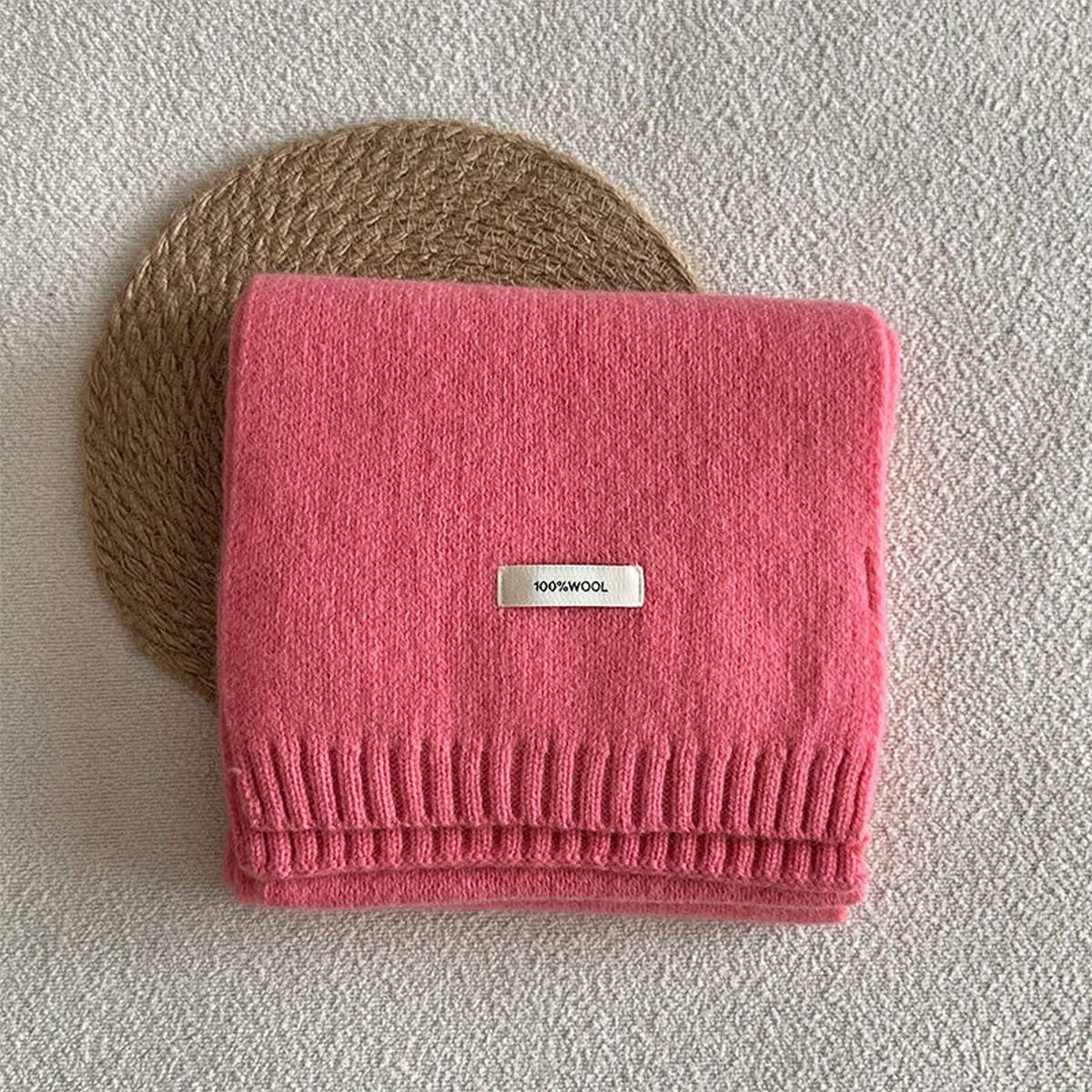 BASIC 100 WOOL SOLID KNIT SCARF SOFT WARM UNISEX_CWASC2288