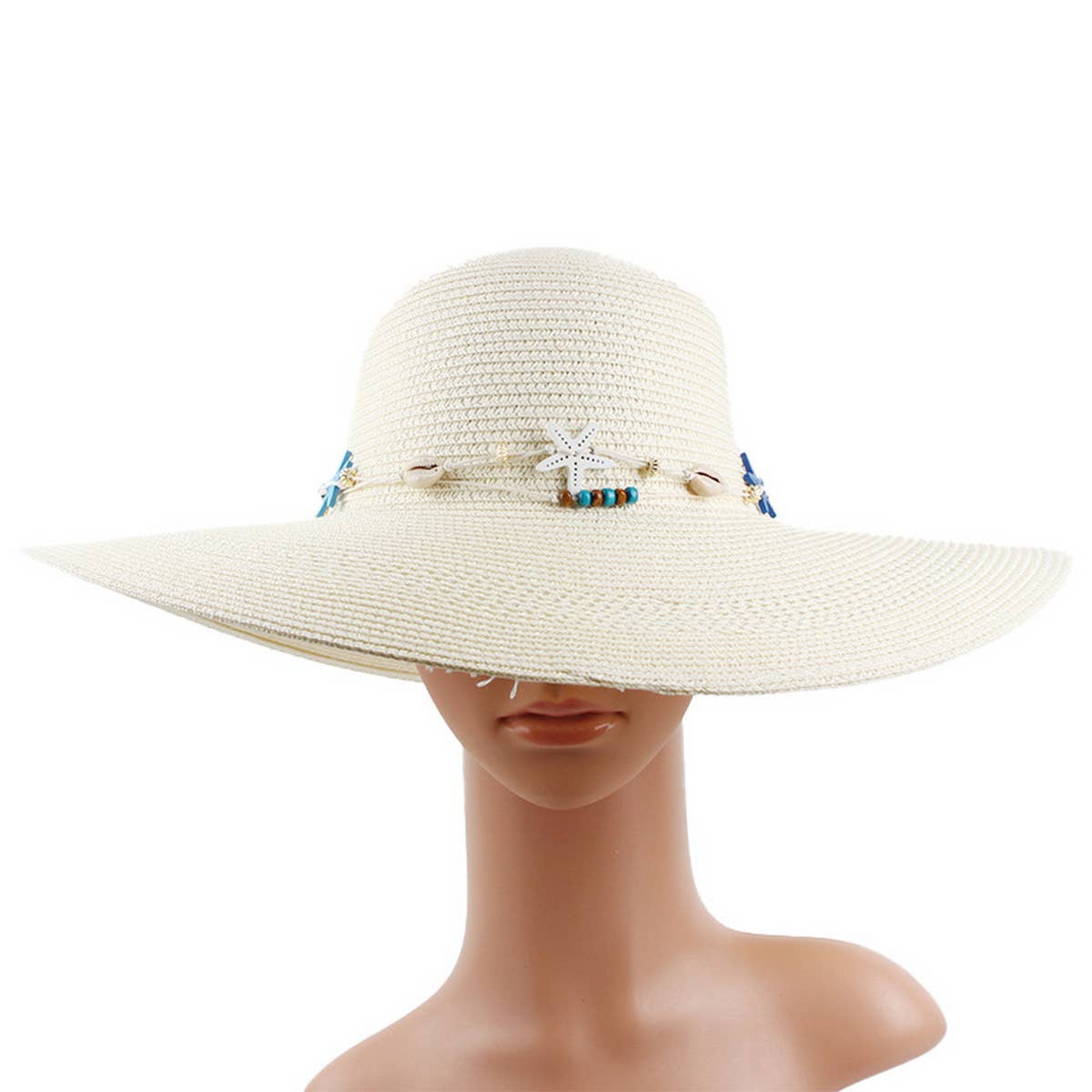 SUNSHADE STARFISH DECORATED DOME STRAW HAT_CWAH1195