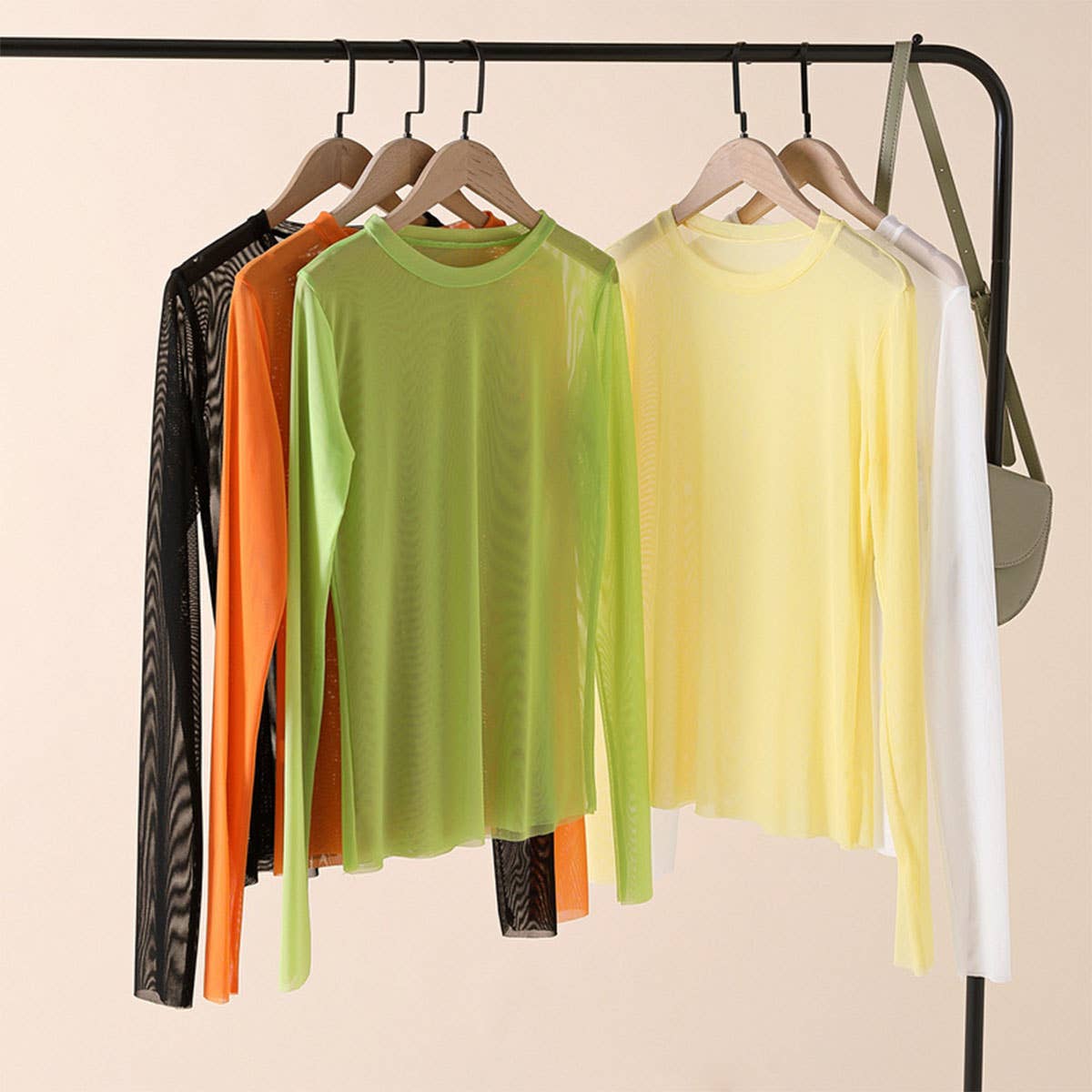 CANDY COLOR BLOUSE LONG SLEEVE MESH TOP_CWTBLL3620