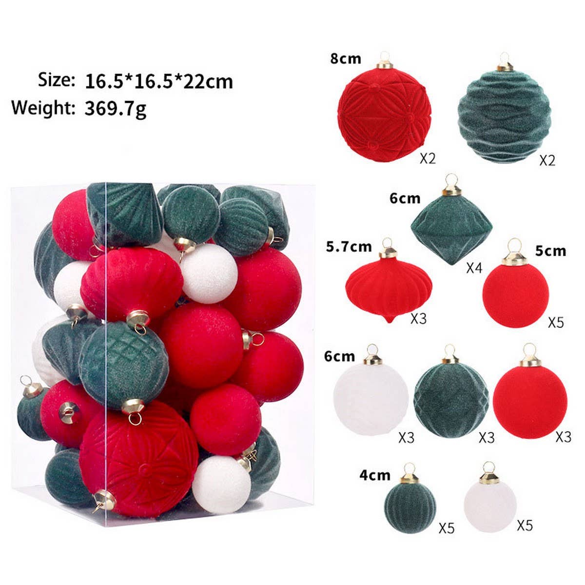 Deluxe Flocked Christmas Ball Ornament Set_Cwmm9917