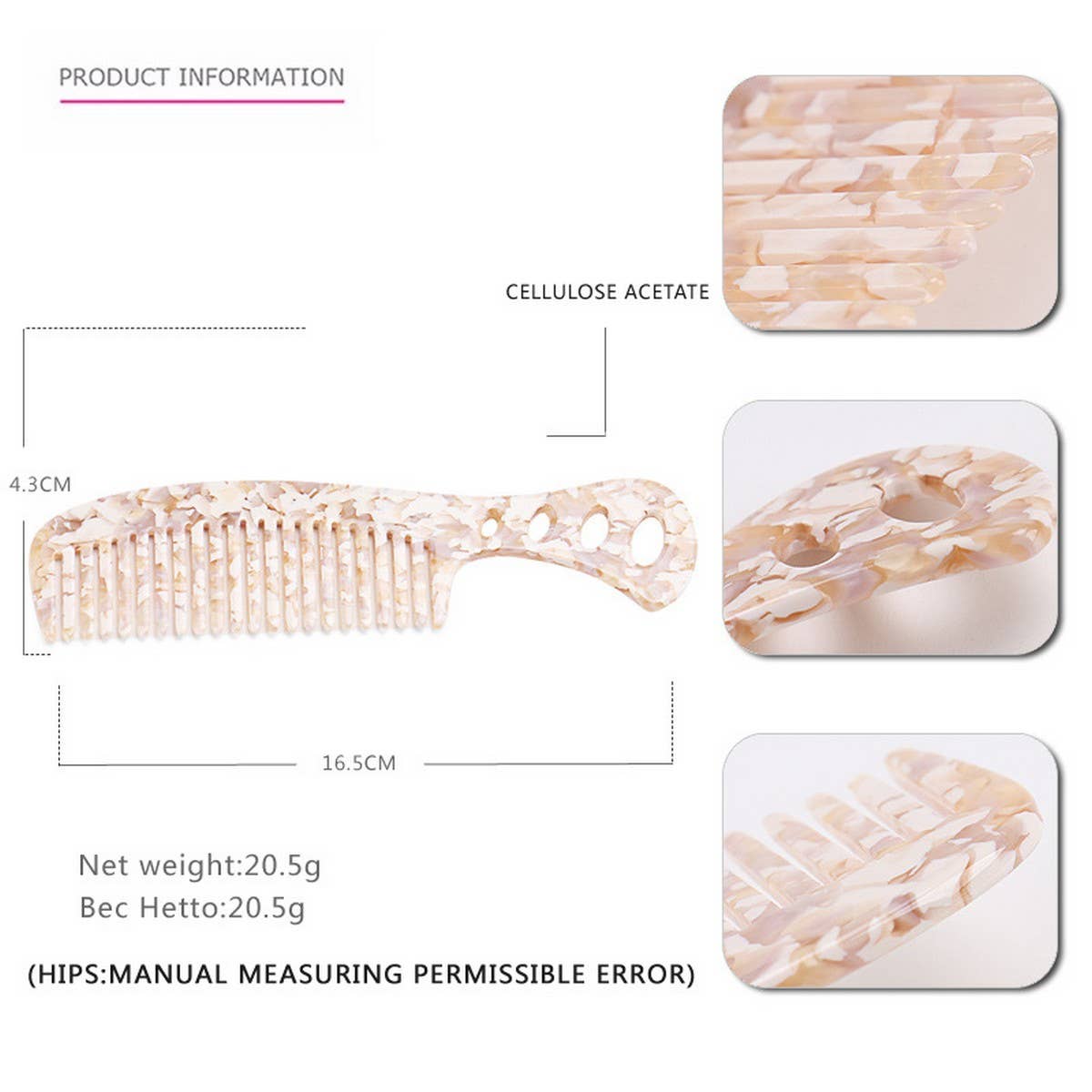 GRADIENT TOOTH ACETATE HAIR COMB WIDE TOOTH COMB_CWAHA4191