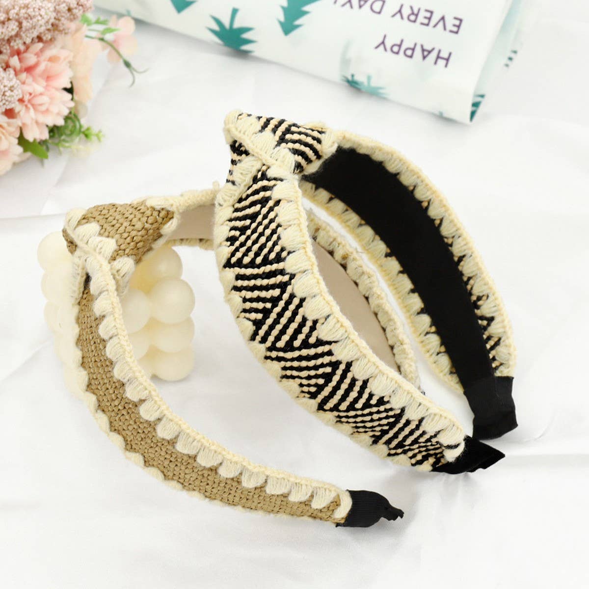 RAFFIA SIMPLE COLOR BLOCKED KNOTTED HEADBANDS_CWAHA1160