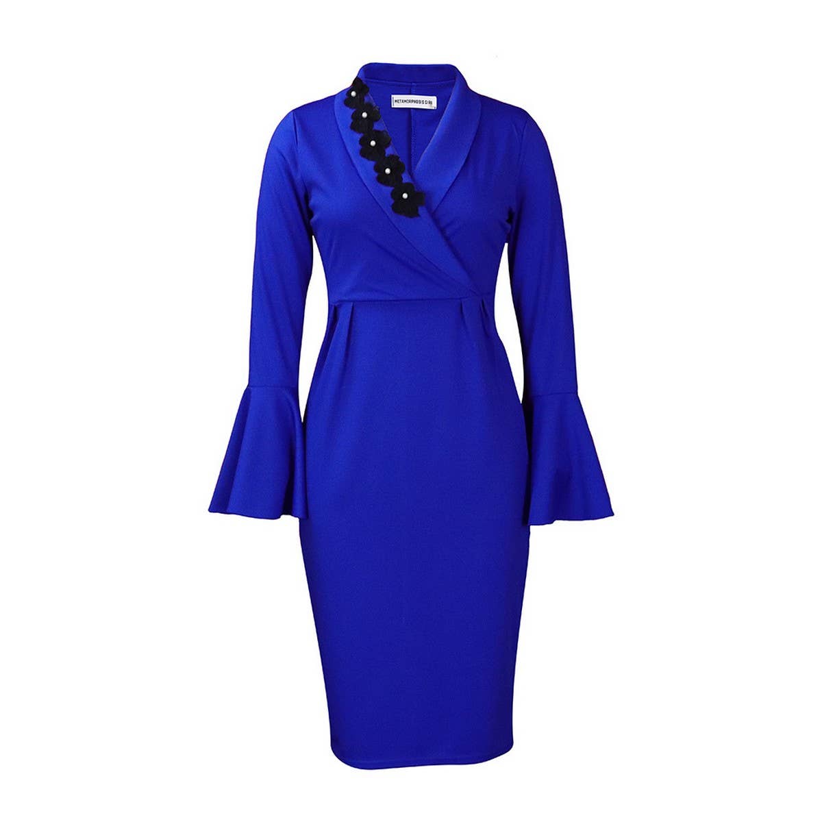 V-Neck Elegant Trumpet Sleeve Slit Hip Dress_Cwdmd3706