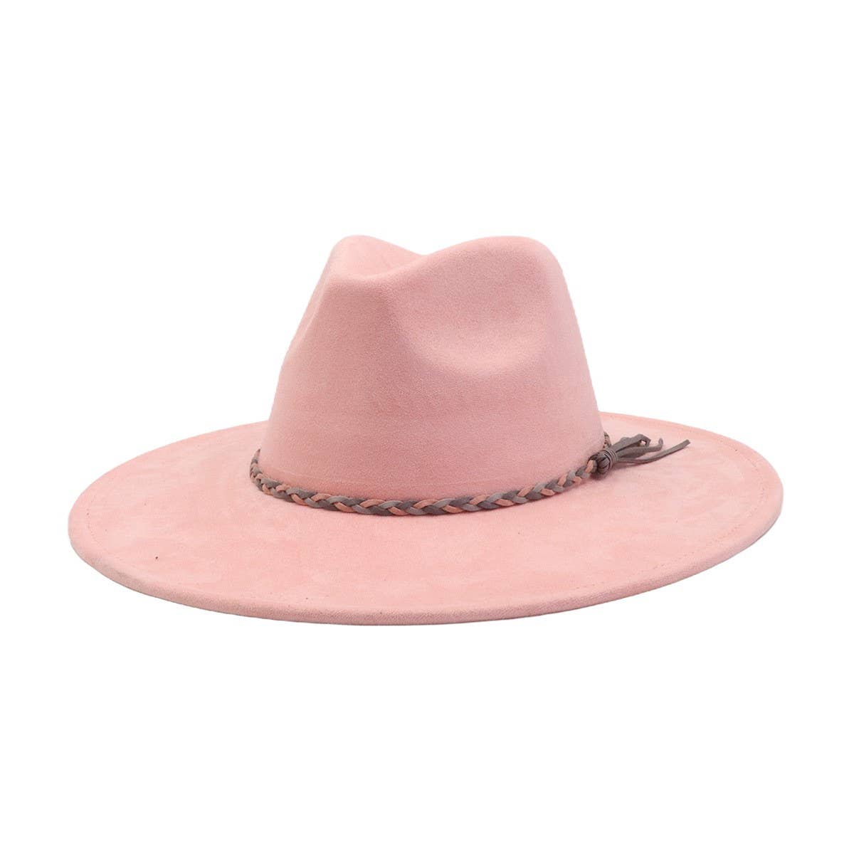 Unisex Suede Wide Brim Fedora Hat Couple Style_Cwah04448