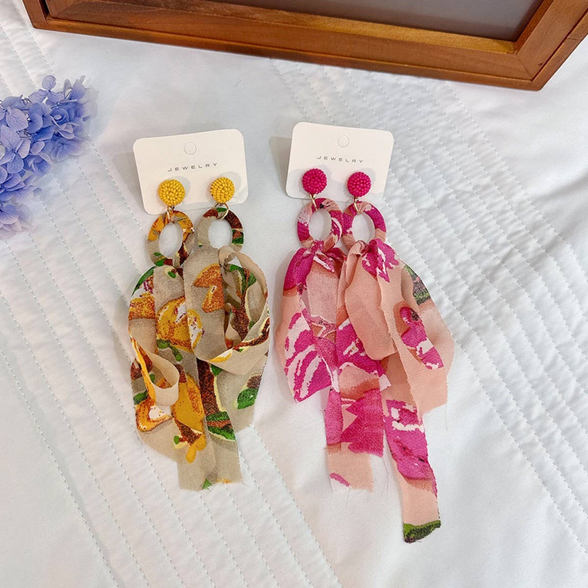 FABRIC TASSEL BOW EARRINGS LONG CHIC FEMININE_CWMM6189