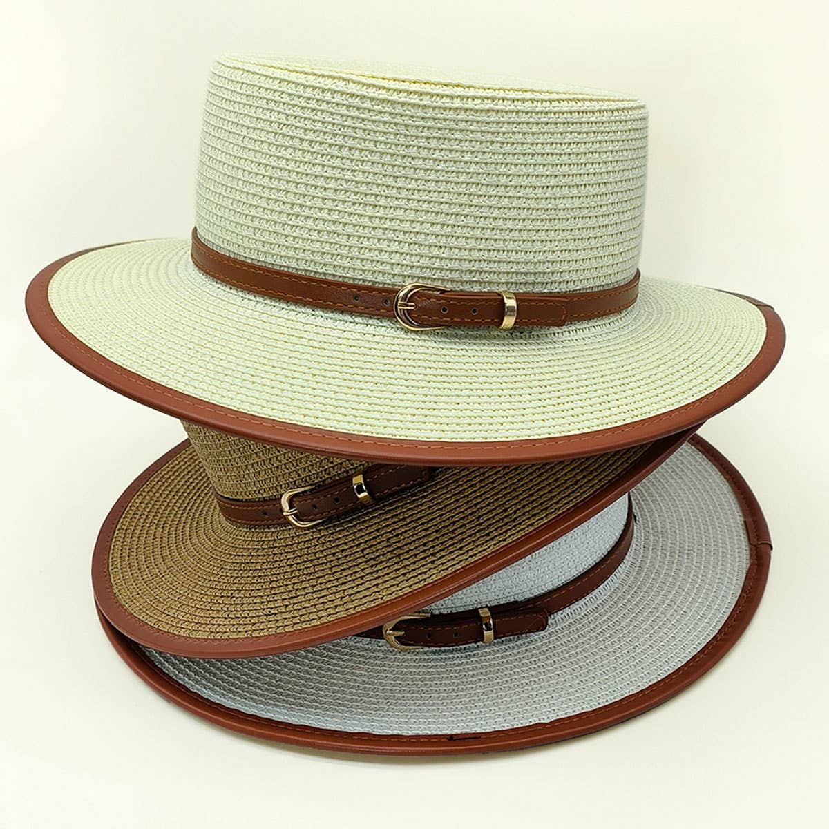 BRITISH STYLE FLAT TOP FASHIONABLE BELT STRAW HAT_CWAH1156