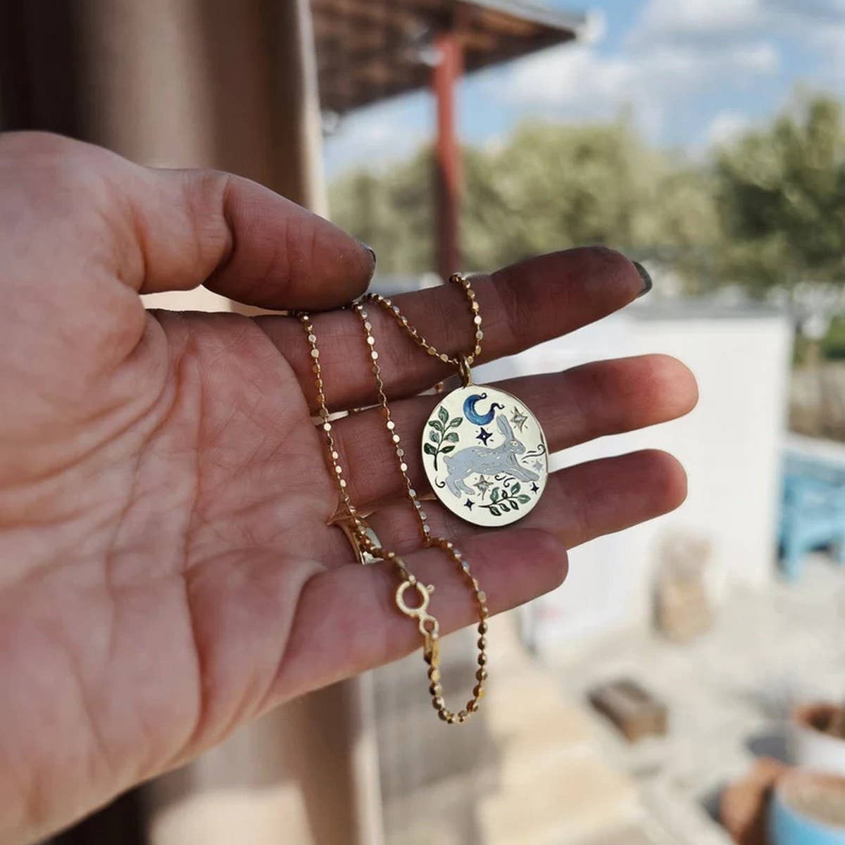 NEW HANDMADE RABBIT ELEMENT PAINTED NECKLACE_CWAJE1584