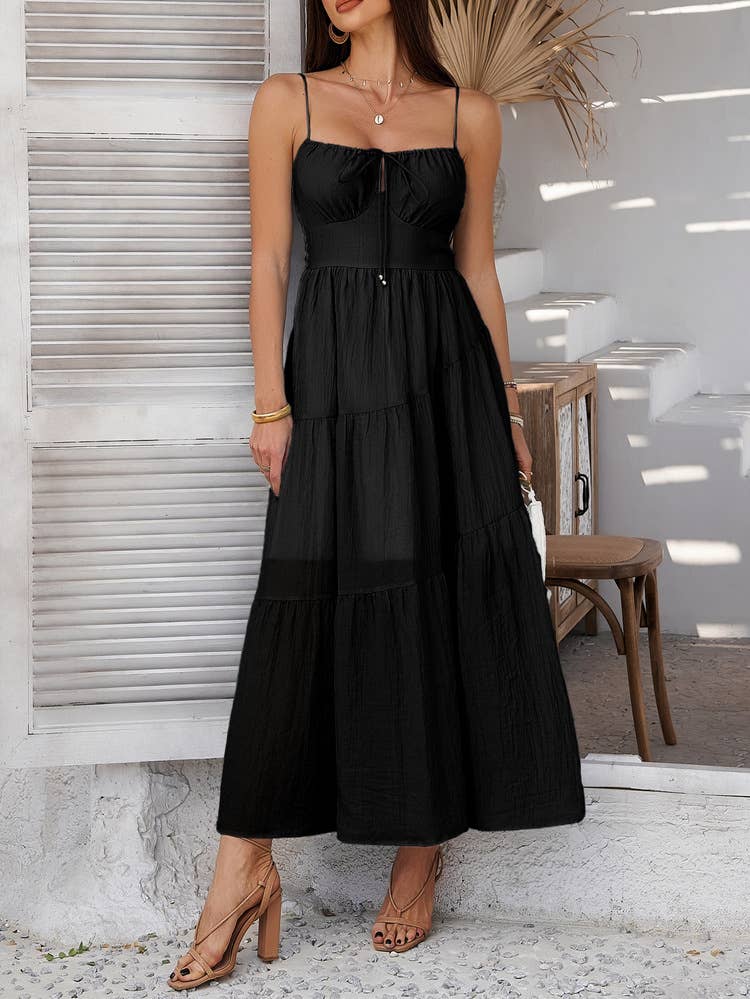 Solid Color High-Waisted Halter Dinner Dress