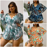 LEAVES SEXY PLUS SIZE SPLIT BIKINI SWIMSUIT_CWMW0223