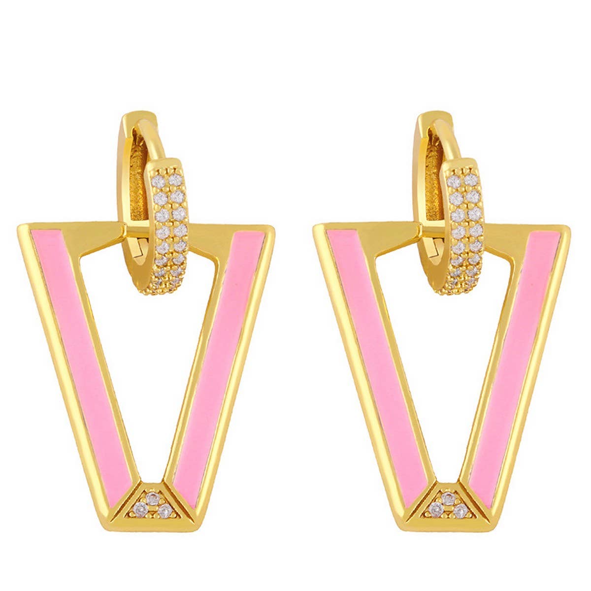 COLORFUL ZIRCON INVERTED TRIANGLE V SHAPED EARRING_CWAJE1013