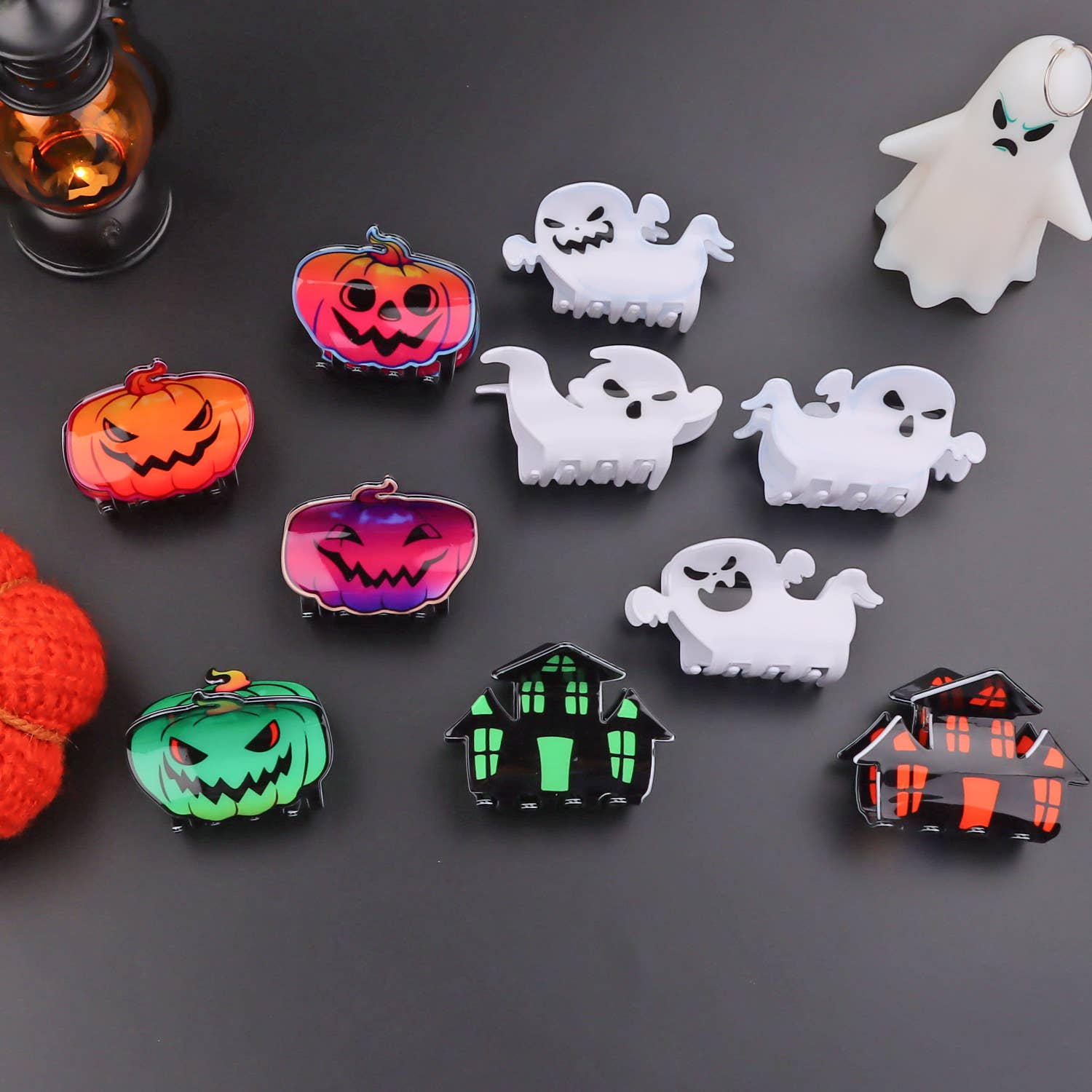 PUMPKINS GHOSTS HAUNTED HOUSE HALLOWEEN HAIR CLAW CLIPS