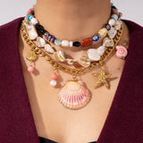 LARGE SHELL STARFISH BEADED FIGARO NECKLACE_CWMM7534