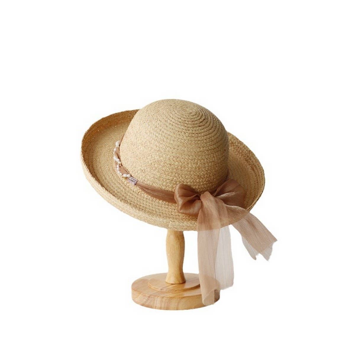 Womens Elegant Bow Ribbon Straw Hat_Cwah3478