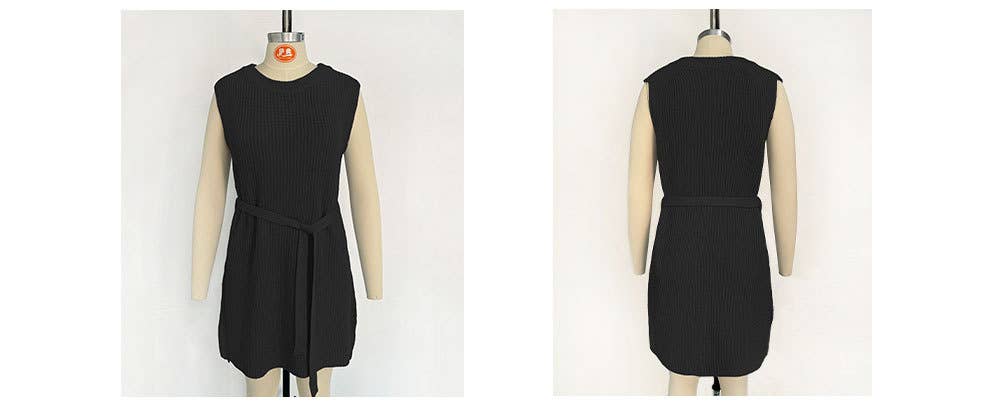 Solid-Color Round-Neck Fashionable Knitted Dress