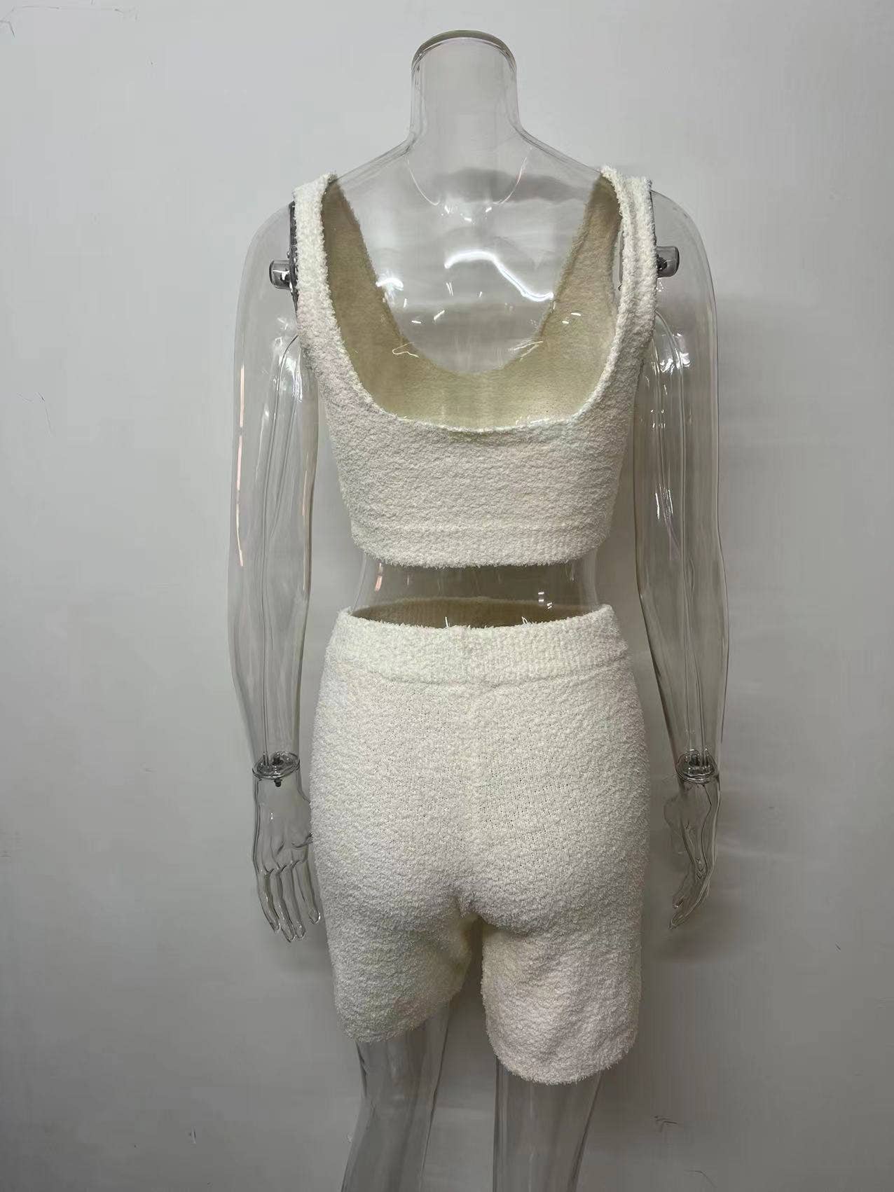 Plush V-Neck Sexy Crop Top And Shorts Set