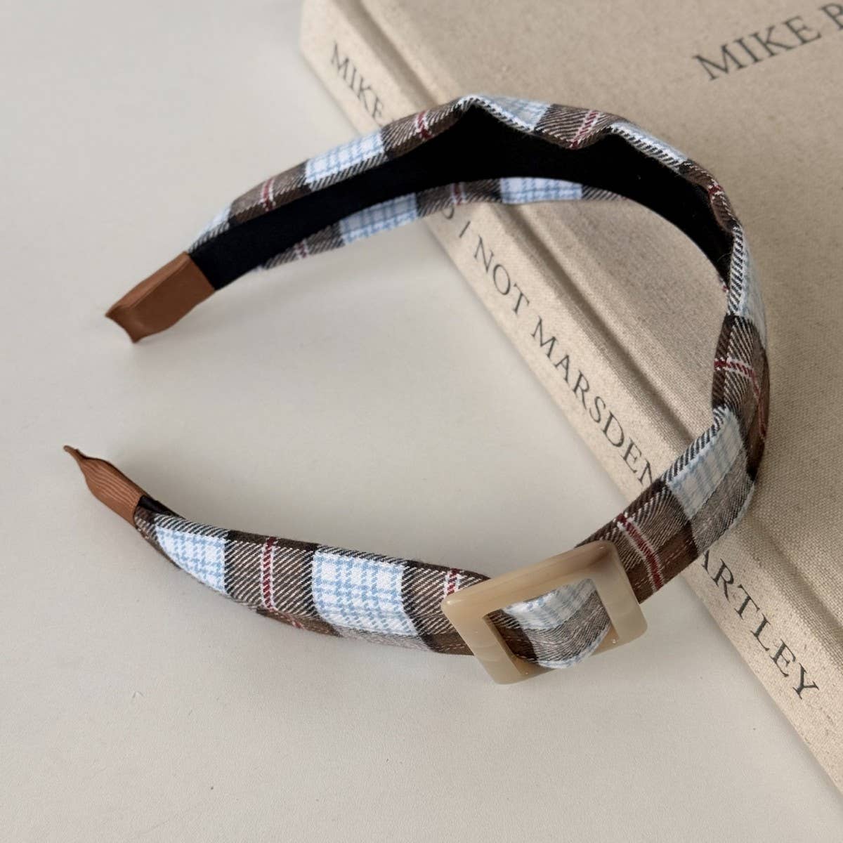 Plaid Buckle Headband College Autumn Style_Cwaha08166