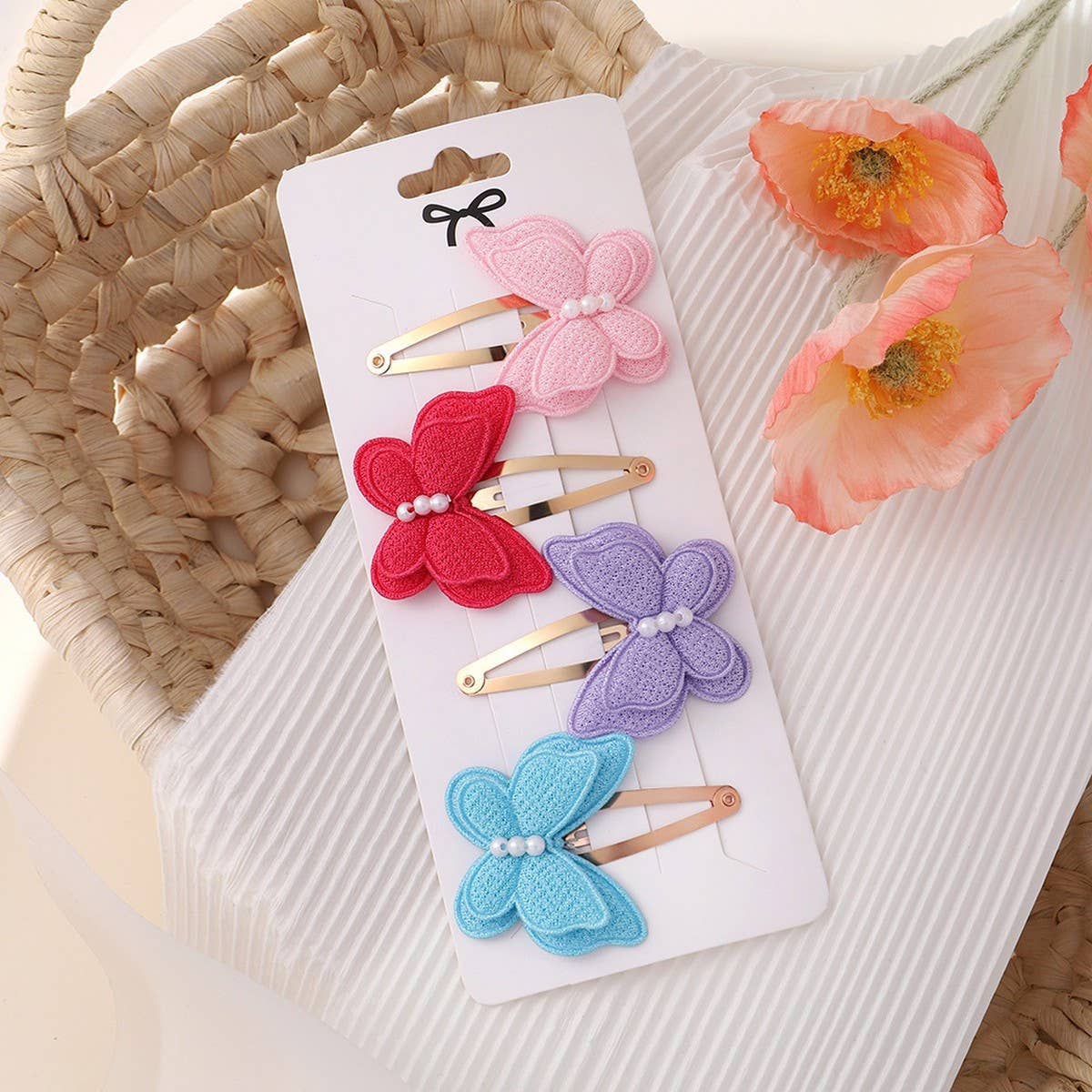DOUBLE LAYER PEARL BOW HAIR CLIP SET FOR KIDS_CWAHA6702