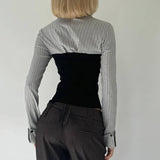 Waist Slim-Fit Lapel Color Striped Shirt