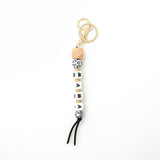 SILICONE BEAD KEYCHAIN WITH LETTER AND WOODEN DISC_CWAB5106