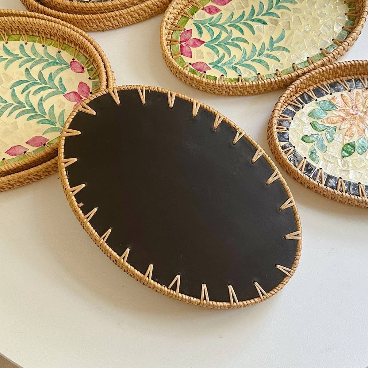 RATTAN OVAL FRUIT TEA SHELL TRAY STORAGE BASKET_CWMM4505