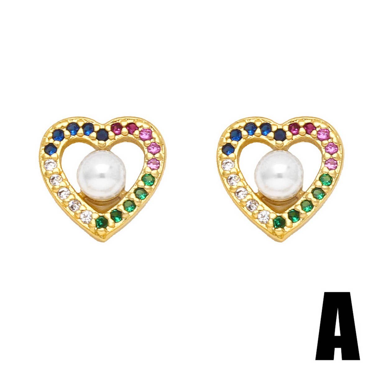 COLORED ZIRCON HEART BOW EARRINGS_CWAJE1007