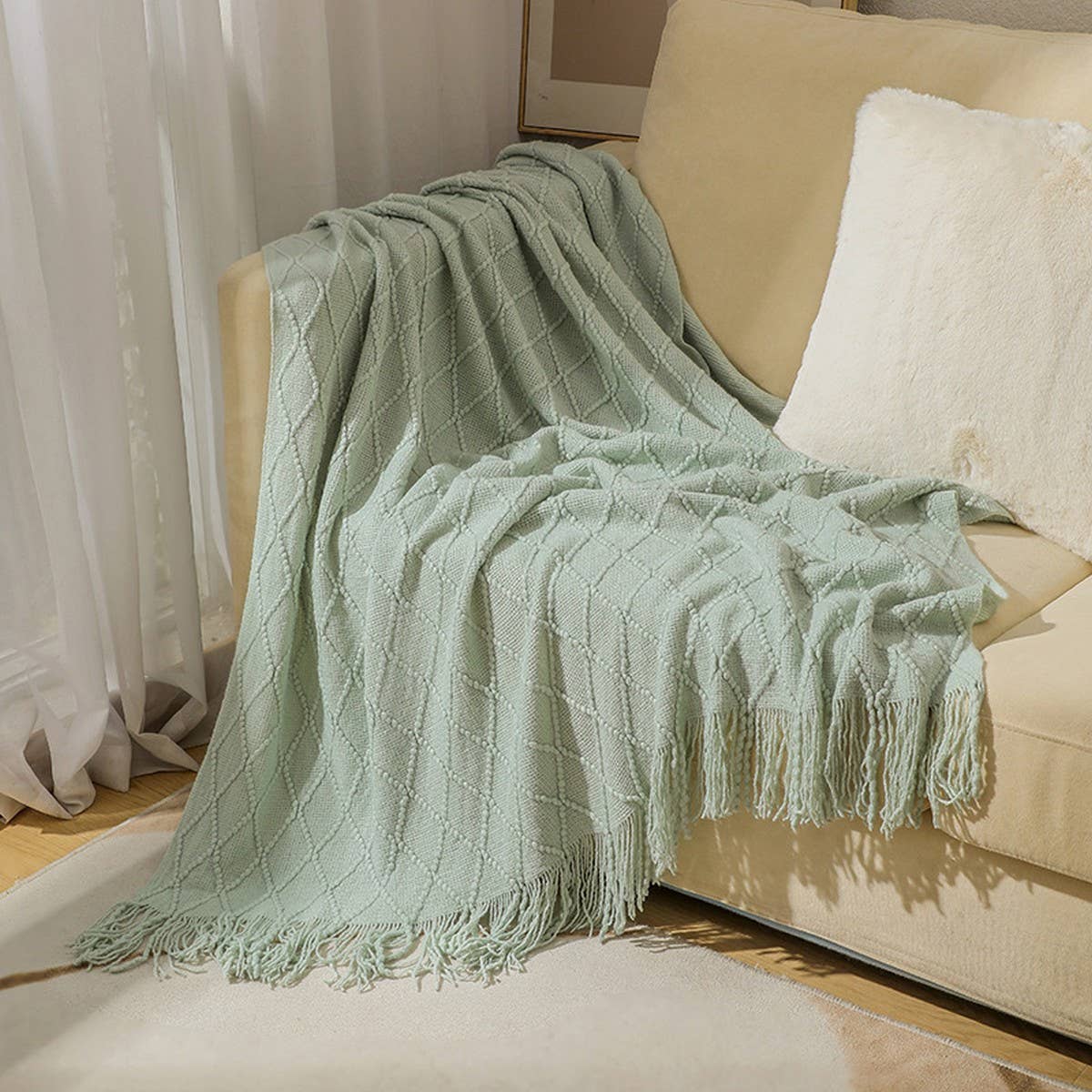 KNITTED TASSEL THIN BLANKET SOFA BLANKET_CWMM0183