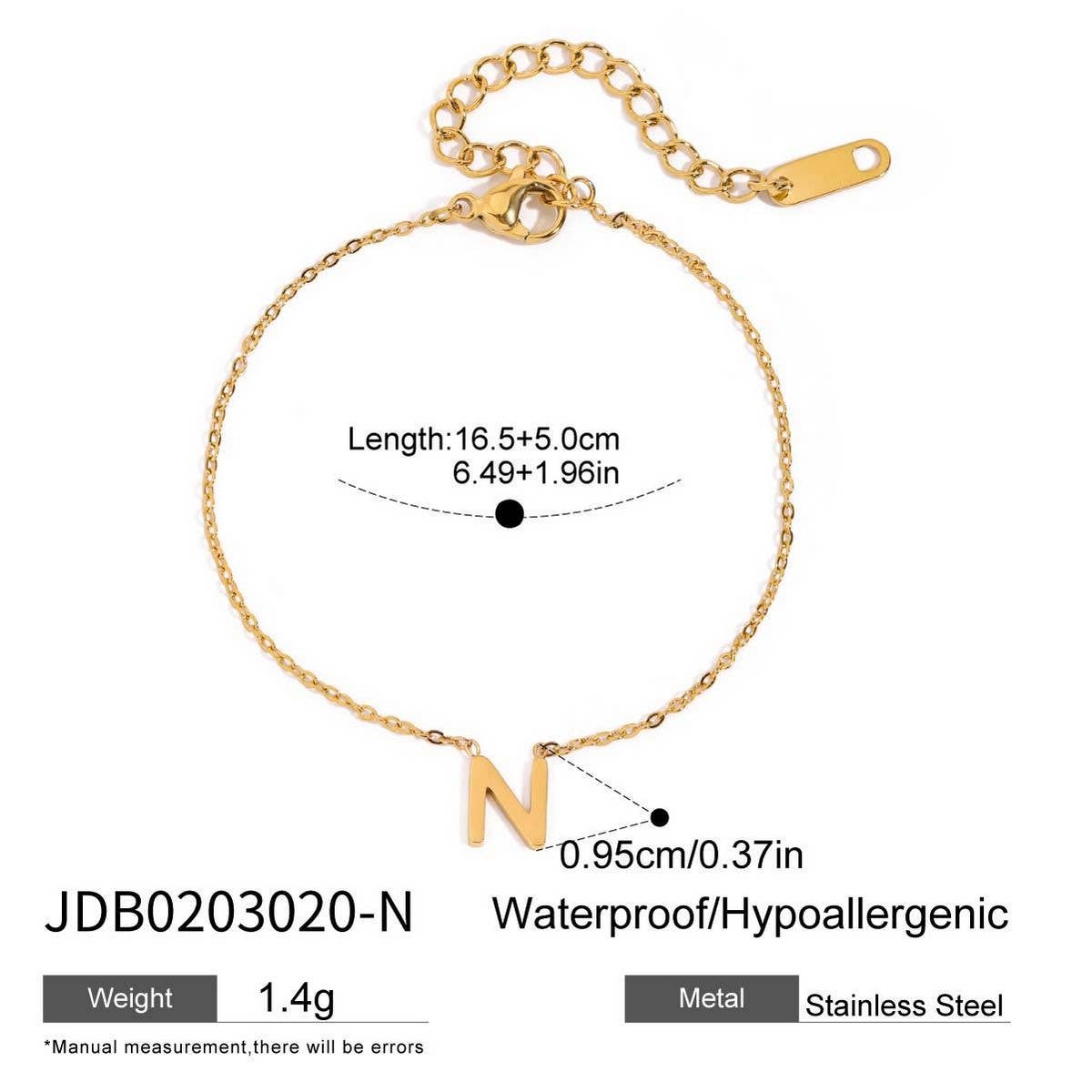 18K GOLD TITANIUM LETTER NECKLACE BRACELET SET_CWAJE4743