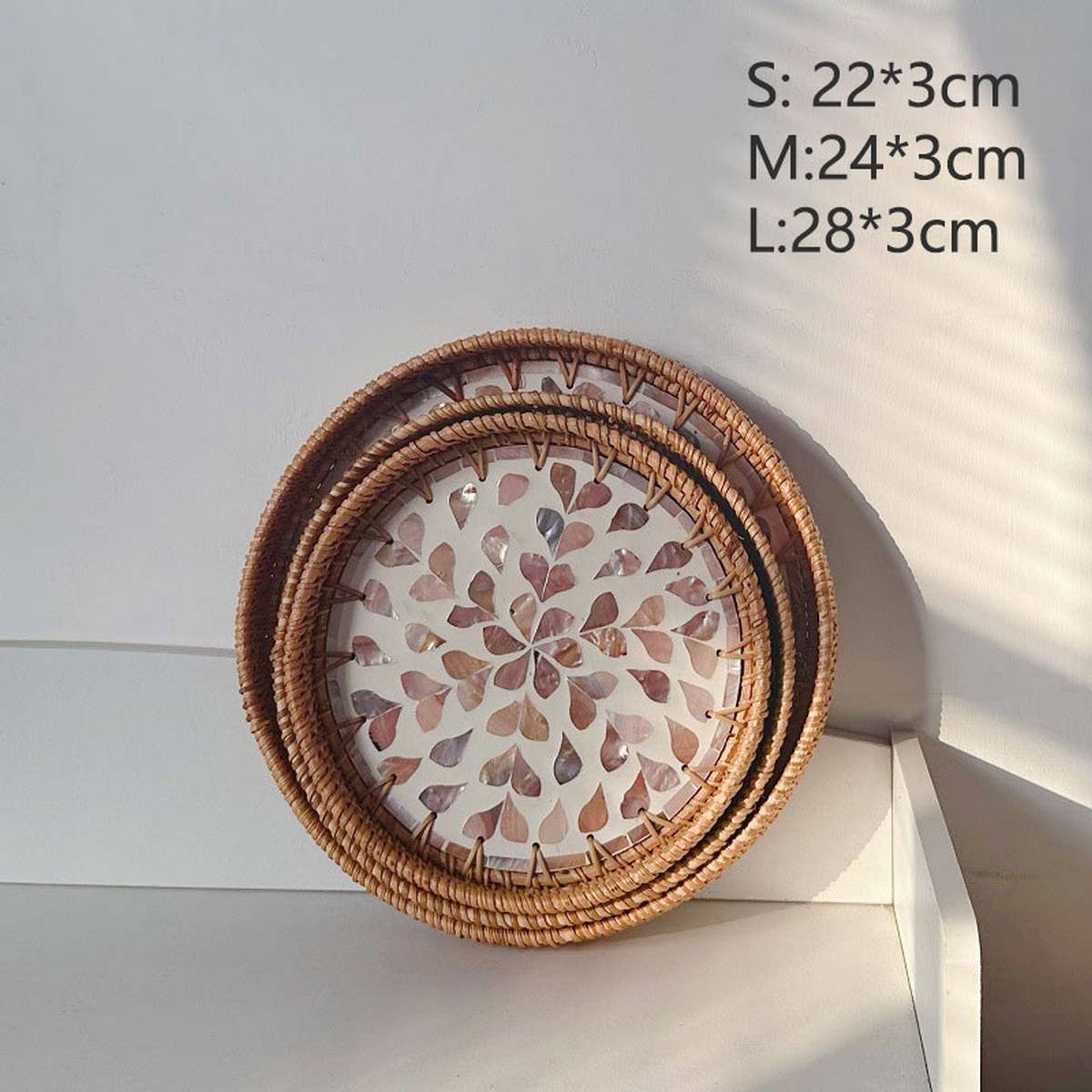 RATTAN COLORFUL SHELL FRUIT TRAY THREE PIECE SET_CWMM4428