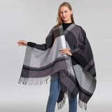 FRINGED SLIT SHAWL PLAID SCARF WARM CAPE_CWASC2219