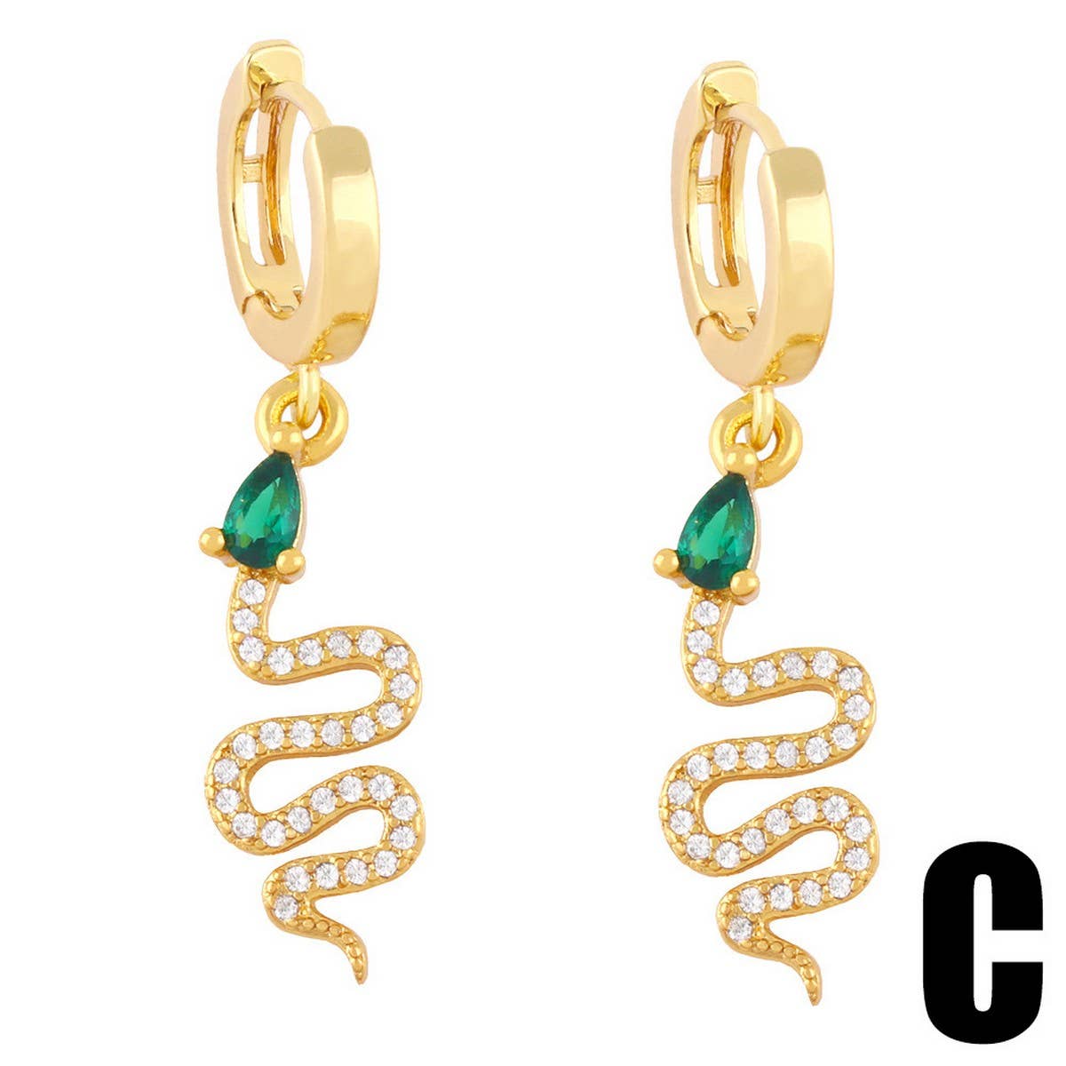 INLAID ZIRCON SNAKE SHAPED PENDANT EARRINGS_CWAJE1046