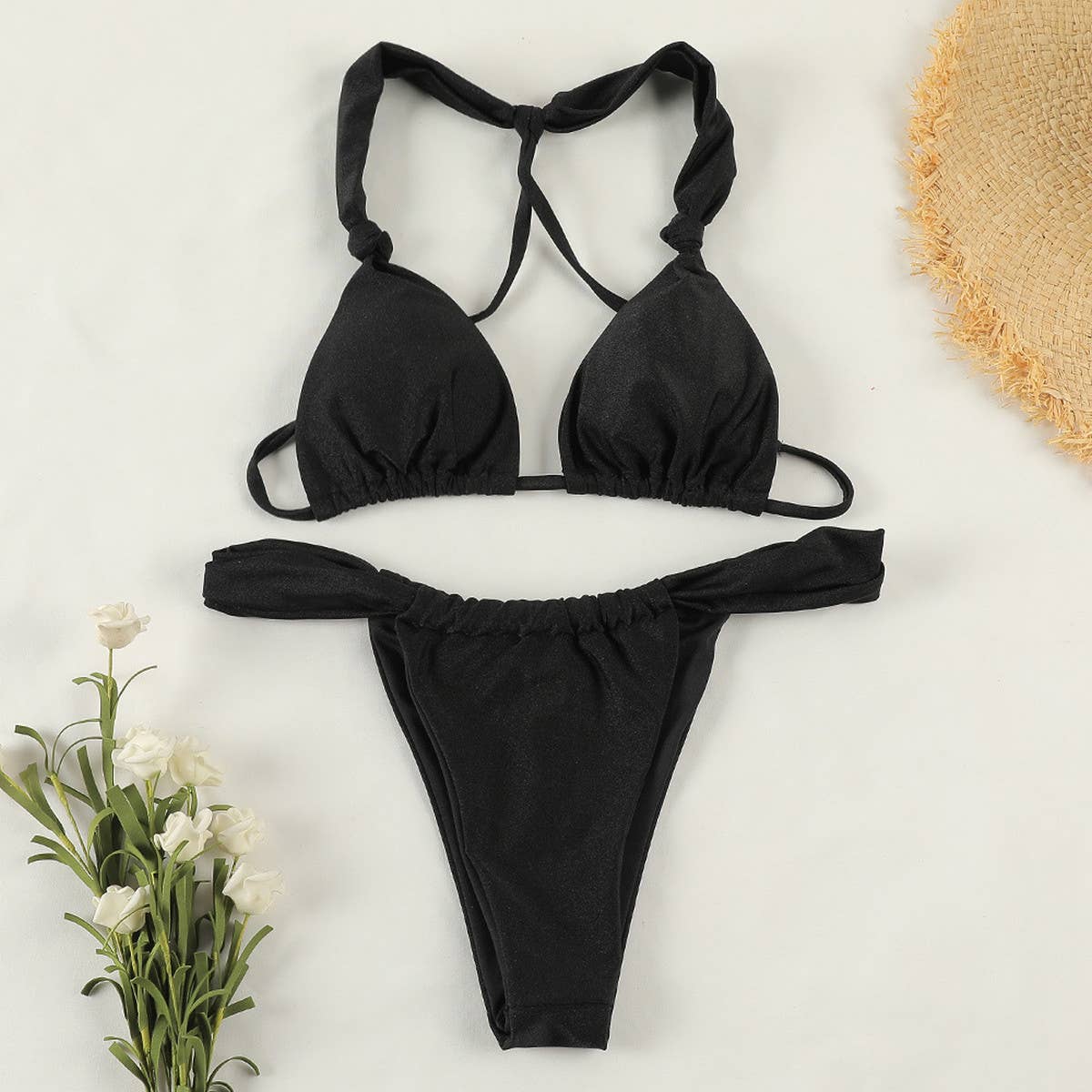 SOLID COLOR KNOTTED BIKINI SEXY BACKLESS SWIMWEAR_CWMW0260