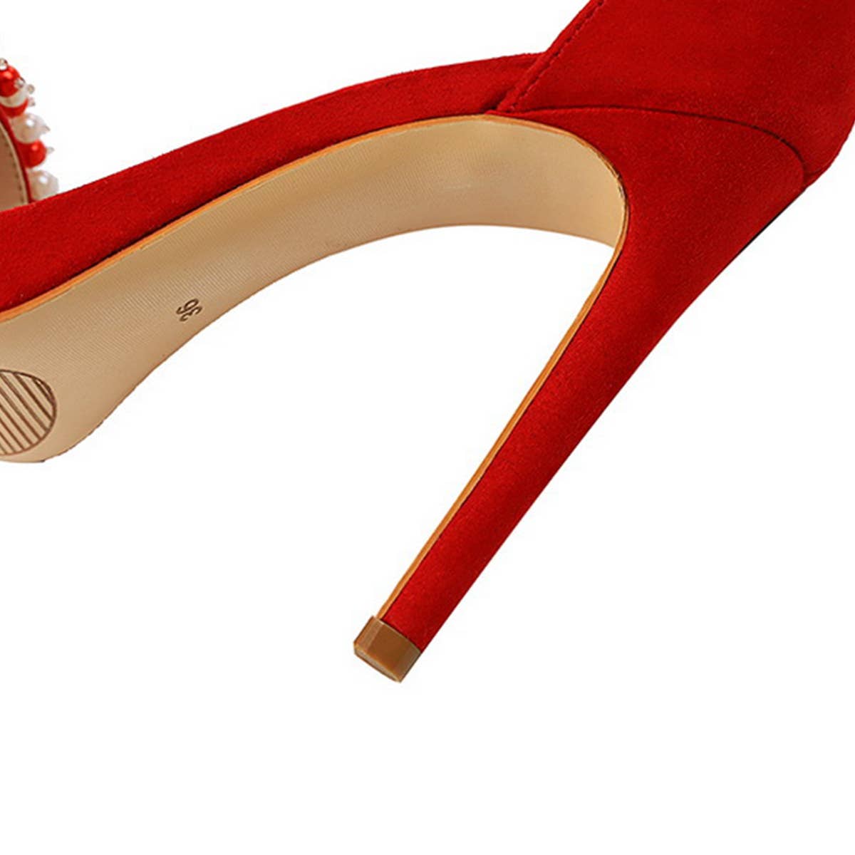 Women Suede Pearl Rhinestone High Heels