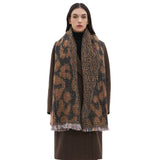 LEOPARD JACQUARD SCARF FRINGE WINTER WRAP_CWASC0872