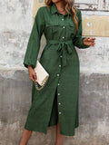 Solid Color Dress With Long Sleeves And Lapels