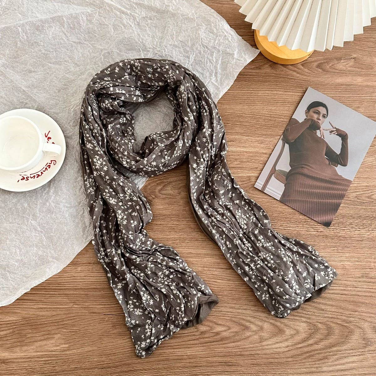 Wrinkled Floral Cotton Linen Scarf Wrap_Cwasc02975