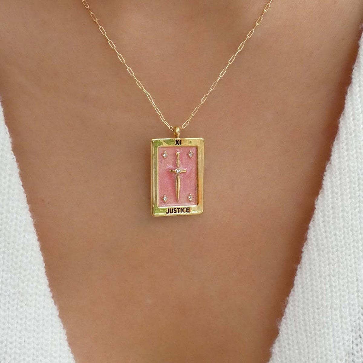 Vintage Tarot Square Pendant Necklace_Cwmm3916