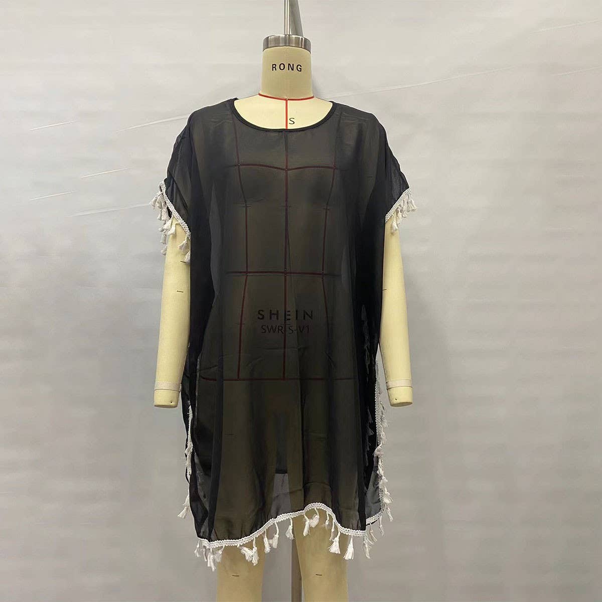 PLUS SIZE CHIFFON TASSEL BEACH COVER UP_CWMM6150