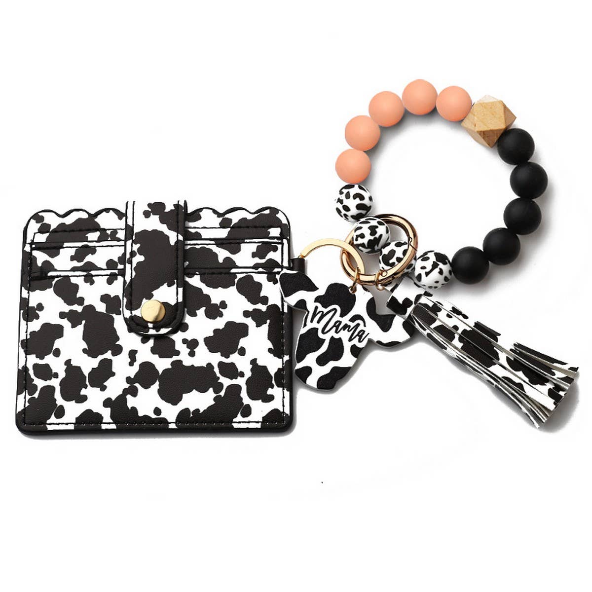 MEN S COW PRINT WALLET KEYCHAIN WITH SILICONE BEADS_CWAB4994