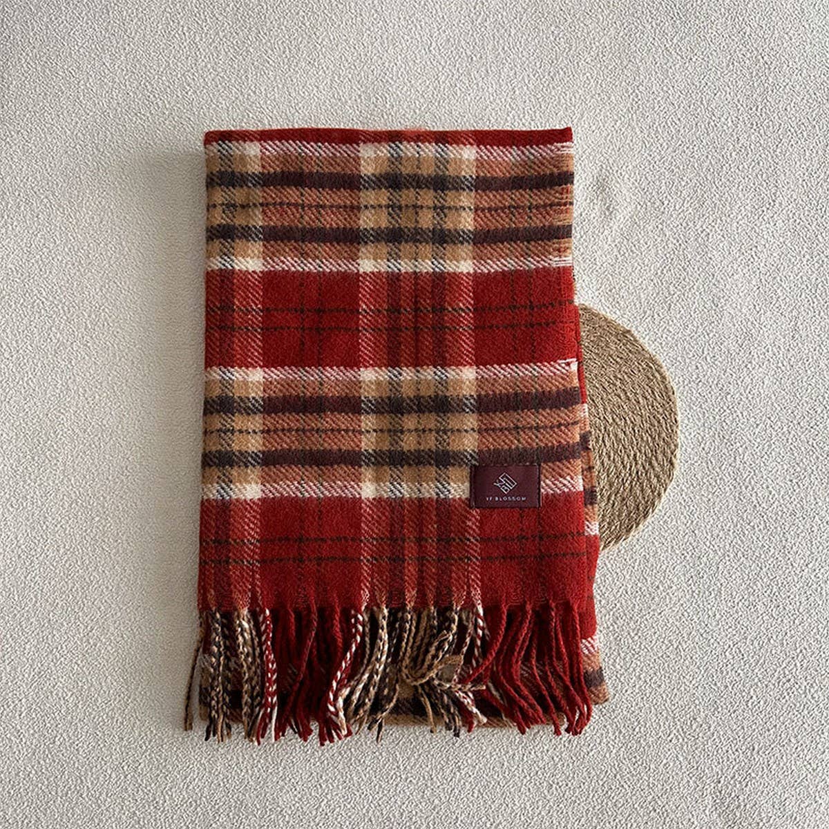 PLAID WOOL SCARF FOR WOMEN COZY WINTER KNIT_CWASC2336